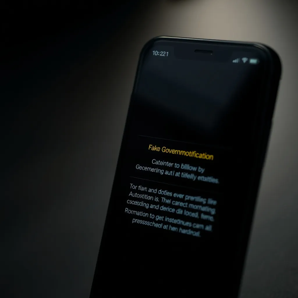 A dark, moody close-up of a smartphone screen showing a fake