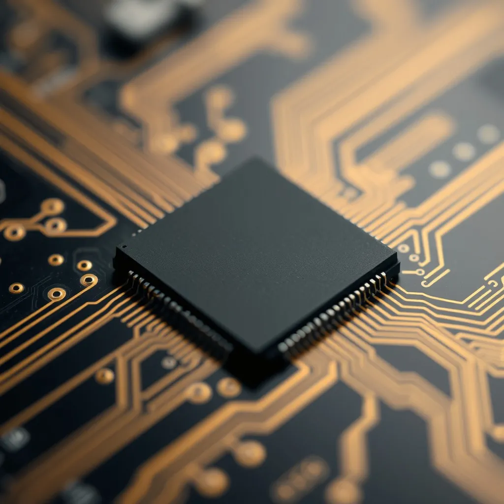 A close-up high-tech macro shot of a secure microchip on a d